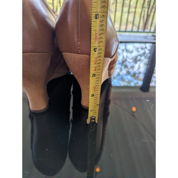 Naya GENESIS Wedge Womens 8.5 Tan Suede Leather PeepToe Bootie Zip Bamboo Heels - Picture 7 of 10